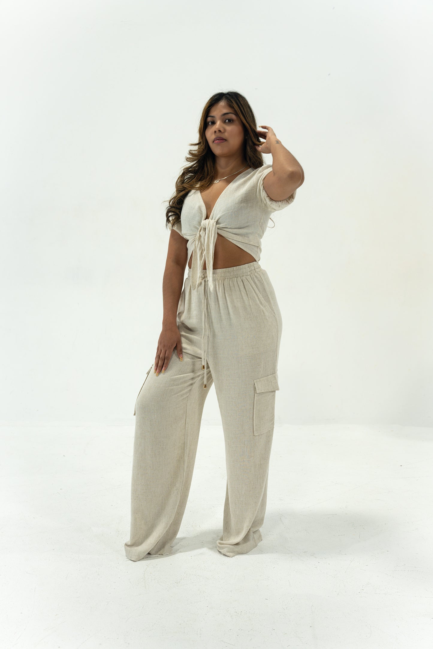 Tulum Vibes-Linen Wide Leg Cargo Pants