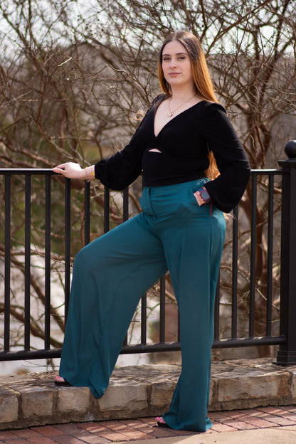 Wide Leg Pants W/ Hook & Zipper