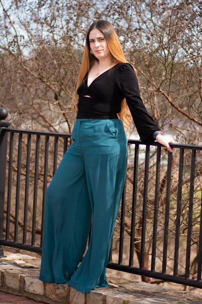 Wide Leg Pants W/ Hook & Zipper